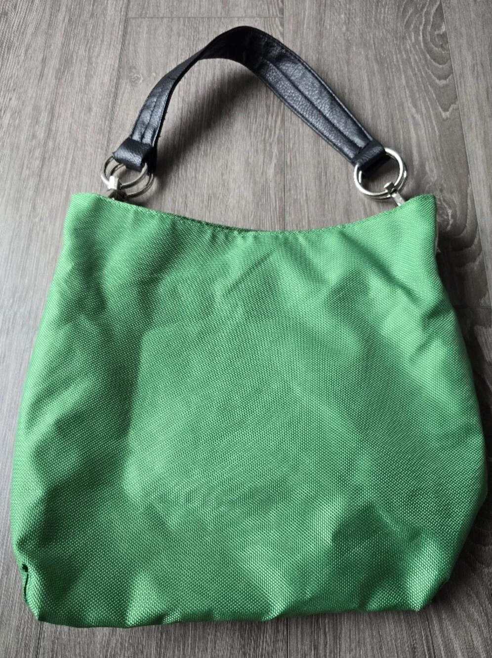 Braciano Green Nylon Hobo Shoulder Bag Y2K Silver O-Ring Zebra Print Lining